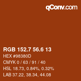 カラーコード: RGB 152.7 56.6 13 | qconv.com