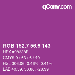 カラーコード: RGB 152.7 56.6 143 | qconv.com