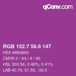 カラーコード: RGB 152.7 56.6 147 | qconv.com