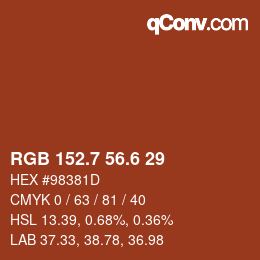 カラーコード: RGB 152.7 56.6 29 | qconv.com