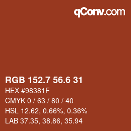 カラーコード: RGB 152.7 56.6 31 | qconv.com