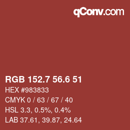 カラーコード: RGB 152.7 56.6 51 | qconv.com
