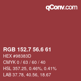 カラーコード: RGB 152.7 56.6 61 | qconv.com