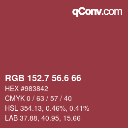 カラーコード: RGB 152.7 56.6 66 | qconv.com