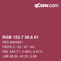カラーコード: RGB 152.7 56.6 81 | qconv.com