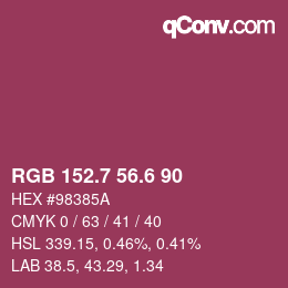 カラーコード: RGB 152.7 56.6 90 | qconv.com