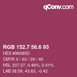 カラーコード: RGB 152.7 56.6 93 | qconv.com
