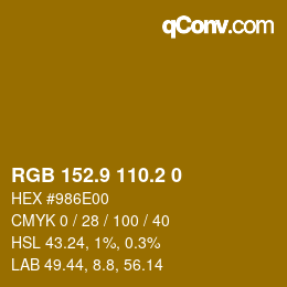 カラーコード: RGB 152.9 110.2 0 | qconv.com