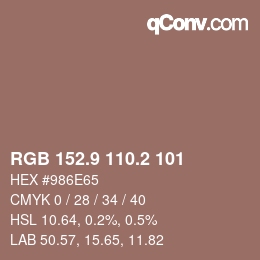 Color code: RGB 152.9 110.2 101 | qconv.com
