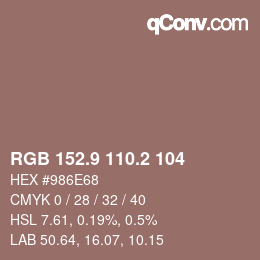 Color code: RGB 152.9 110.2 104 | qconv.com