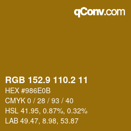 カラーコード: RGB 152.9 110.2 11 | qconv.com