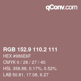 カラーコード: RGB 152.9 110.2 111 | qconv.com