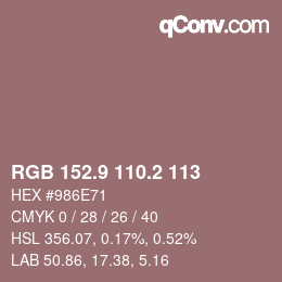 カラーコード: RGB 152.9 110.2 113 | qconv.com