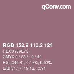 Color code: RGB 152.9 110.2 124 | qconv.com