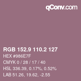 カラーコード: RGB 152.9 110.2 127 | qconv.com