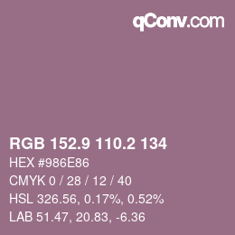 カラーコード: RGB 152.9 110.2 134 | qconv.com