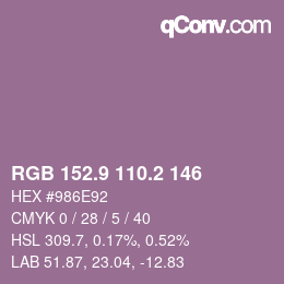 Color code: RGB 152.9 110.2 146 | qconv.com
