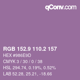カラーコード: RGB 152.9 110.2 157 | qconv.com