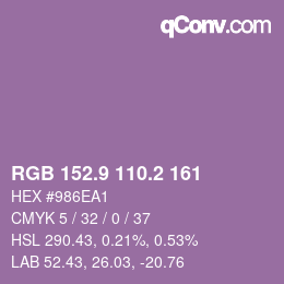 カラーコード: RGB 152.9 110.2 161 | qconv.com