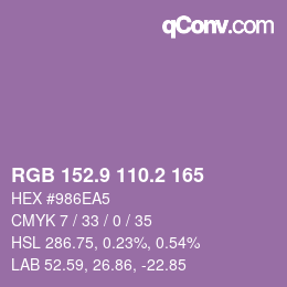 Color code: RGB 152.9 110.2 165 | qconv.com