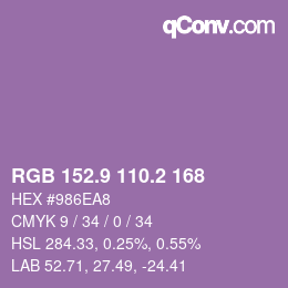 カラーコード: RGB 152.9 110.2 168 | qconv.com