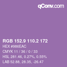 カラーコード: RGB 152.9 110.2 172 | qconv.com