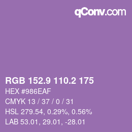 カラーコード: RGB 152.9 110.2 175 | qconv.com