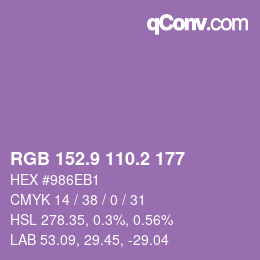 カラーコード: RGB 152.9 110.2 177 | qconv.com