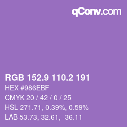 カラーコード: RGB 152.9 110.2 191 | qconv.com