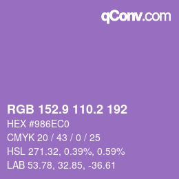 カラーコード: RGB 152.9 110.2 192 | qconv.com