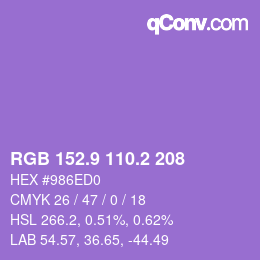 カラーコード: RGB 152.9 110.2 208 | qconv.com