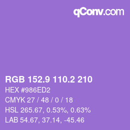 カラーコード: RGB 152.9 110.2 210 | qconv.com