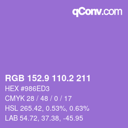 カラーコード: RGB 152.9 110.2 211 | qconv.com