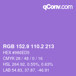 カラーコード: RGB 152.9 110.2 213 | qconv.com