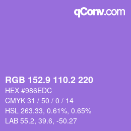 カラーコード: RGB 152.9 110.2 220 | qconv.com