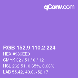 カラーコード: RGB 152.9 110.2 224 | qconv.com