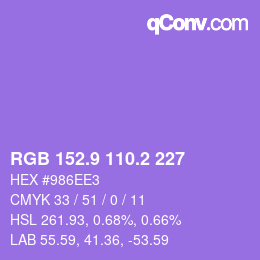 カラーコード: RGB 152.9 110.2 227 | qconv.com