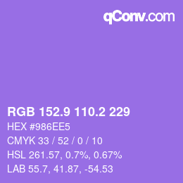 カラーコード: RGB 152.9 110.2 229 | qconv.com