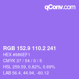 カラーコード: RGB 152.9 110.2 241 | qconv.com