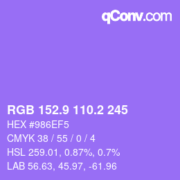 カラーコード: RGB 152.9 110.2 245 | qconv.com