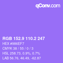 カラーコード: RGB 152.9 110.2 247 | qconv.com