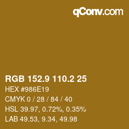 カラーコード: RGB 152.9 110.2 25 | qconv.com