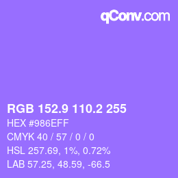 カラーコード: RGB 152.9 110.2 255 | qconv.com