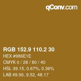 カラーコード: RGB 152.9 110.2 30 | qconv.com