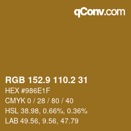 カラーコード: RGB 152.9 110.2 31 | qconv.com