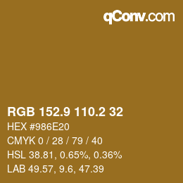 カラーコード: RGB 152.9 110.2 32 | qconv.com