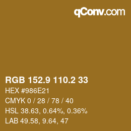 カラーコード: RGB 152.9 110.2 33 | qconv.com