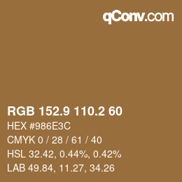 Color code: RGB 152.9 110.2 60 | qconv.com