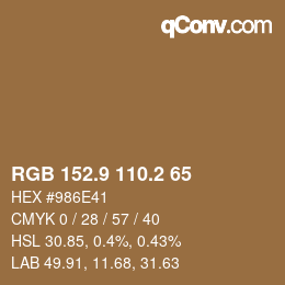 カラーコード: RGB 152.9 110.2 65 | qconv.com
