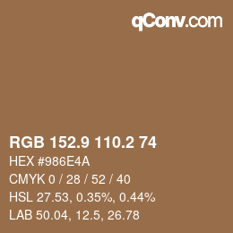 Color code: RGB 152.9 110.2 74 | qconv.com